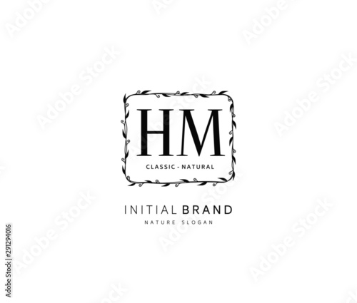 H M HM Beauty vector initial logo, handwriting logo of initial signature, wedding, fashion, jewerly, boutique, floral and botanical with creative template for any company or business.