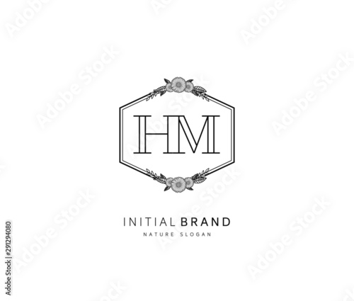 H M HM Beauty vector initial logo, handwriting logo of initial signature, wedding, fashion, jewerly, boutique, floral and botanical with creative template for any company or business.