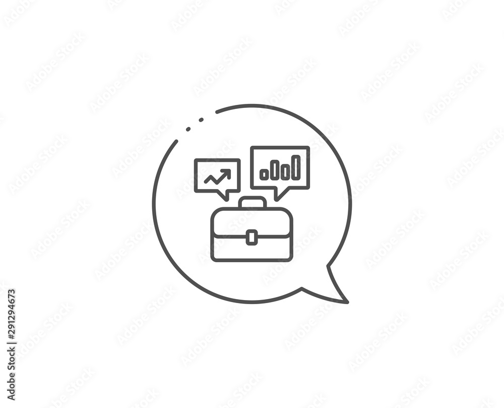 Business portfolio with Growth charts line icon. Chat bubble design. Job Interview sign. Outline concept. Thin line business portfolio icon. Vector Business portfolio with Growth charts line icon. Chat bubble design. Job Interview sign. Outline concept. Thin line business portfolio icon. Vector