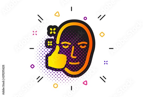 Good care sign. Halftone circles pattern. Healthy face skin icon. Like symbol. Classic flat healthy face icon. Vector