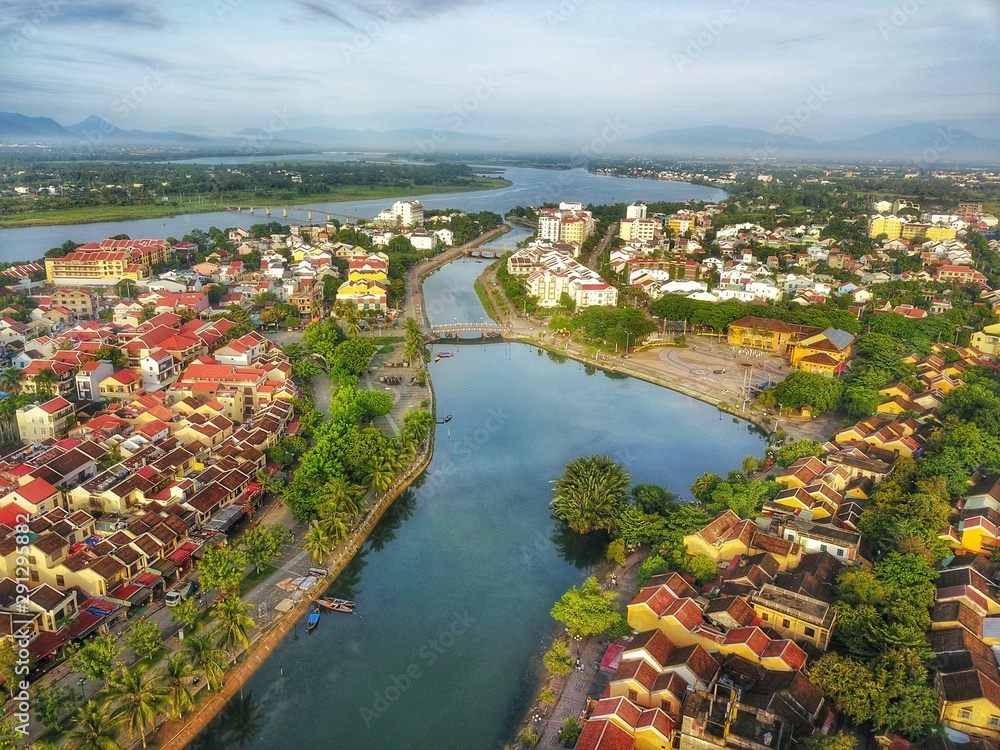 Hoi An, Vietnam : Panorama Aerial view of Hoi An ancient town, UNESCO world heritage, at Quang Nam province. Vietnam. Hoi An is one of the most popular destinations in 