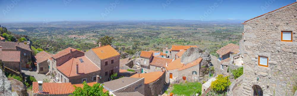 Panoramic View Of Old European City In Mountain, Monsanto, Portugal Panoramic View Of Old European City In Mountain, Monsanto, Portugal
