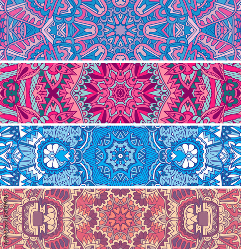Abstract vector seamless ethnic geometric banner background set