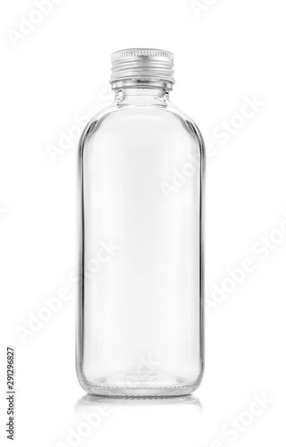 blank packaging transparent glass bottle for beverage or medicament product design mock-up