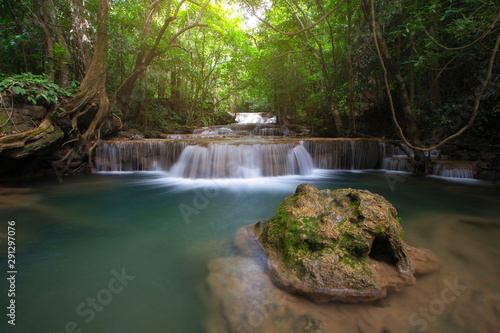 beautiful deep forest waterfall in Thailand, Erawan waterfall
