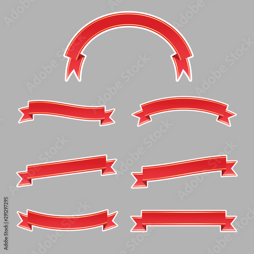 set of red ribbon banner icon with white stroke,