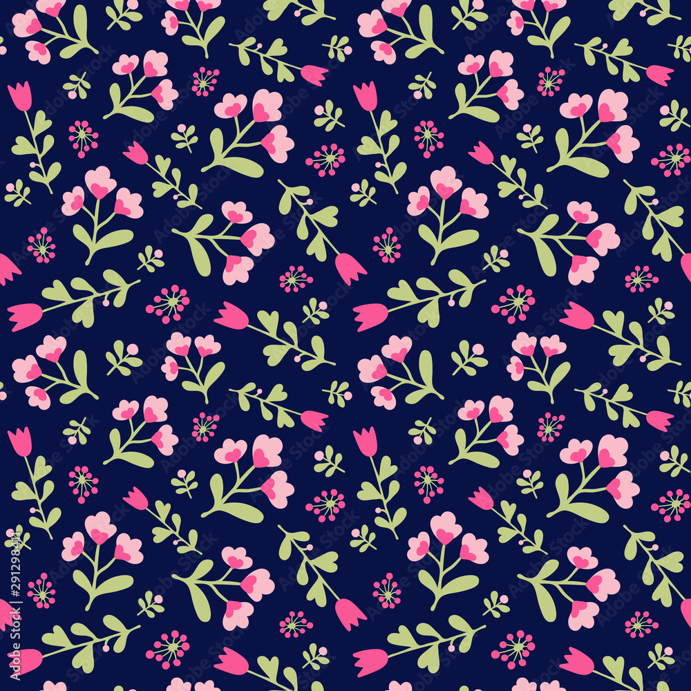 Vector seamless floral print for fabric in cartoon style