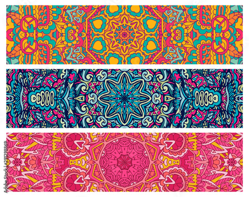 Festive colorful ornamental tribal vector ethnic bohemia fantasy abstract banner set