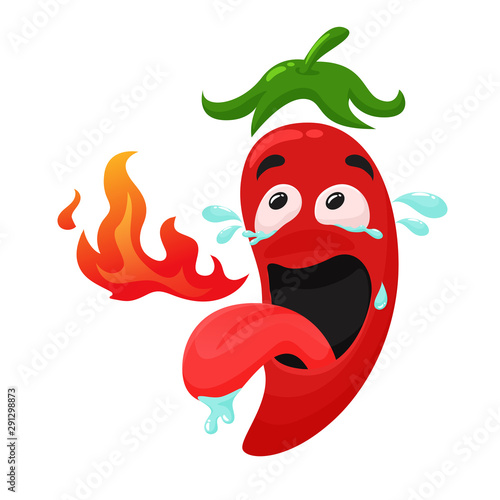 Cartoon chili that is so spicy that tears flow Felt like a burning fire