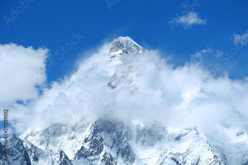 Mountain peak K2, Pakistan. Region of highest mountains in the world.