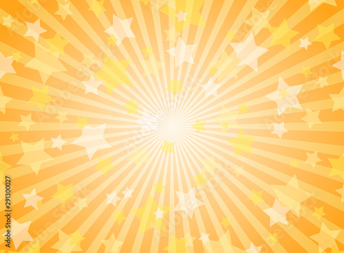 Sunlight horizontal background. Powder yellow and blue color burst background with shining stars.