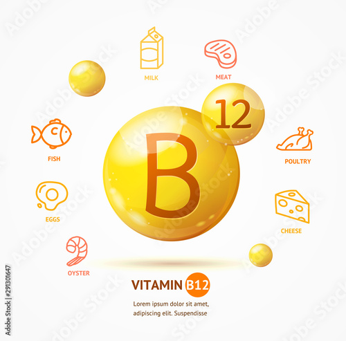 Realistic Detailed 3d Vitamin B12 Card Concept. Vector