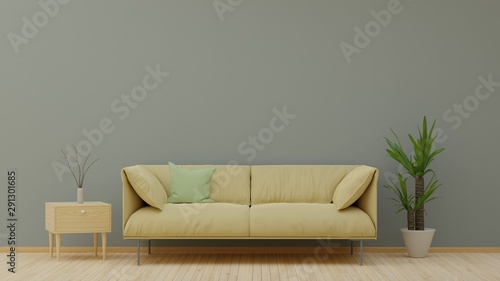 Interior design ,modern sofa and wooden cabinet in empty room , marble floor , 3d render - Illustration