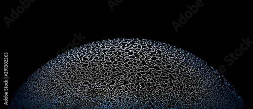 Abstract half soap bubble sponge surface on black background close up picture