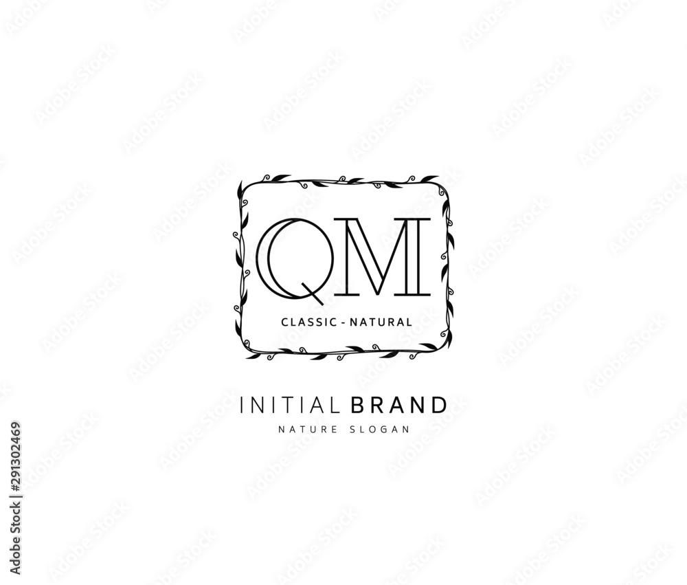 Q M QM Beauty vector initial logo, handwriting logo of initial signature, wedding, fashion, jewerly, boutique, floral and botanical with creative template for any company or business.