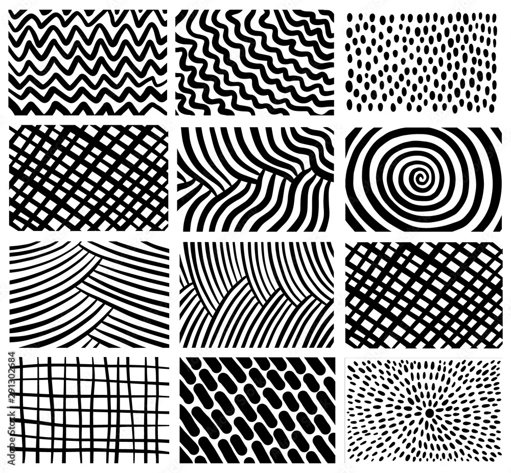 Plakat Big set of black and white hand drawn vector wallpapers backgrounds graphic contrast
