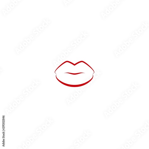 red woman lips contour. Flat line icon isolated on white. Kiss trace.