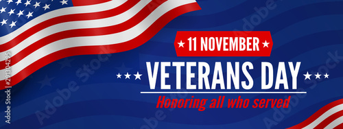 11 November Veterans day USA waving flag background
