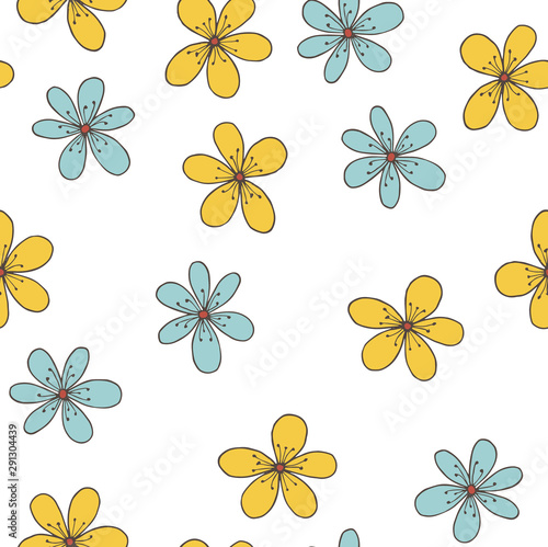 Seamless background pattern with flowers. Hand draw botanic vector stock illustration, EPS 10. © Daria