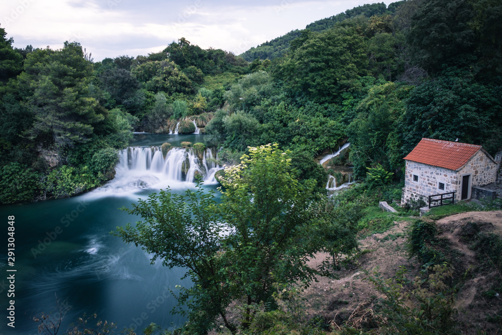 The old mill by Skradinski Buk waterfall at Krka National Park, Croatia. 