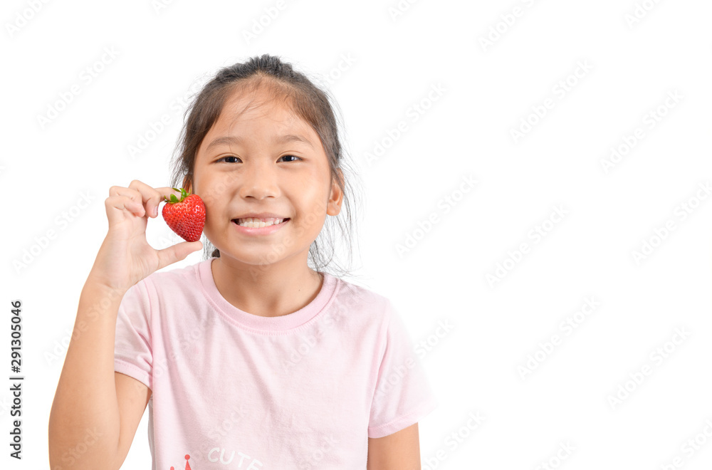 little cute asian girl holding a strawberry little cute asian girl holding a strawberry