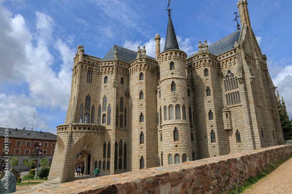 Astorga,Spain,4,2015;Episcopal palace neo-gothic building built between 1889 and 1915 Astorga,Spain,4,2015;Episcopal palace neo-gothic building built between 1889 and 1915