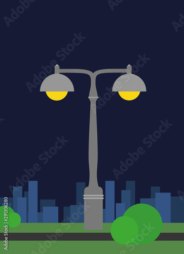 Retro street lamp with two bulbs. Object illustration. Industrial