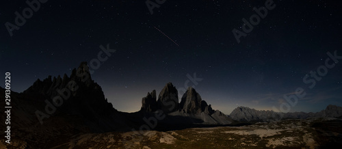 Tre Cime di Lavaredo  panorama di notte sotto il cielo stellato - Dolomiti di Sesto photo