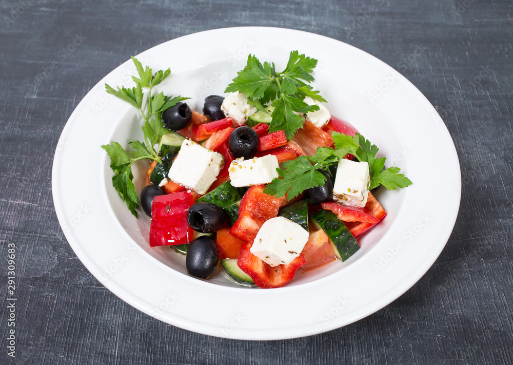 Delicious greek salad with olives. Delicious greek salad with olives.