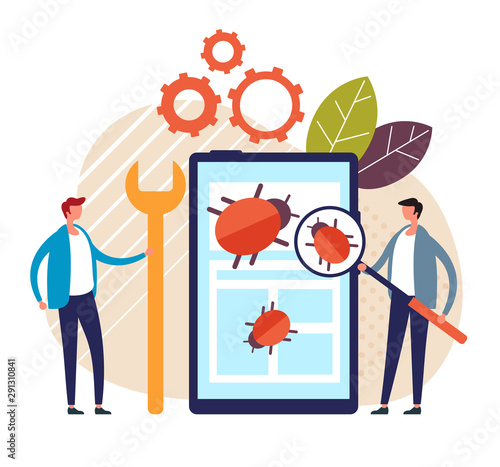 Virus scan concept. Vector graphic design flat cartoon illustration