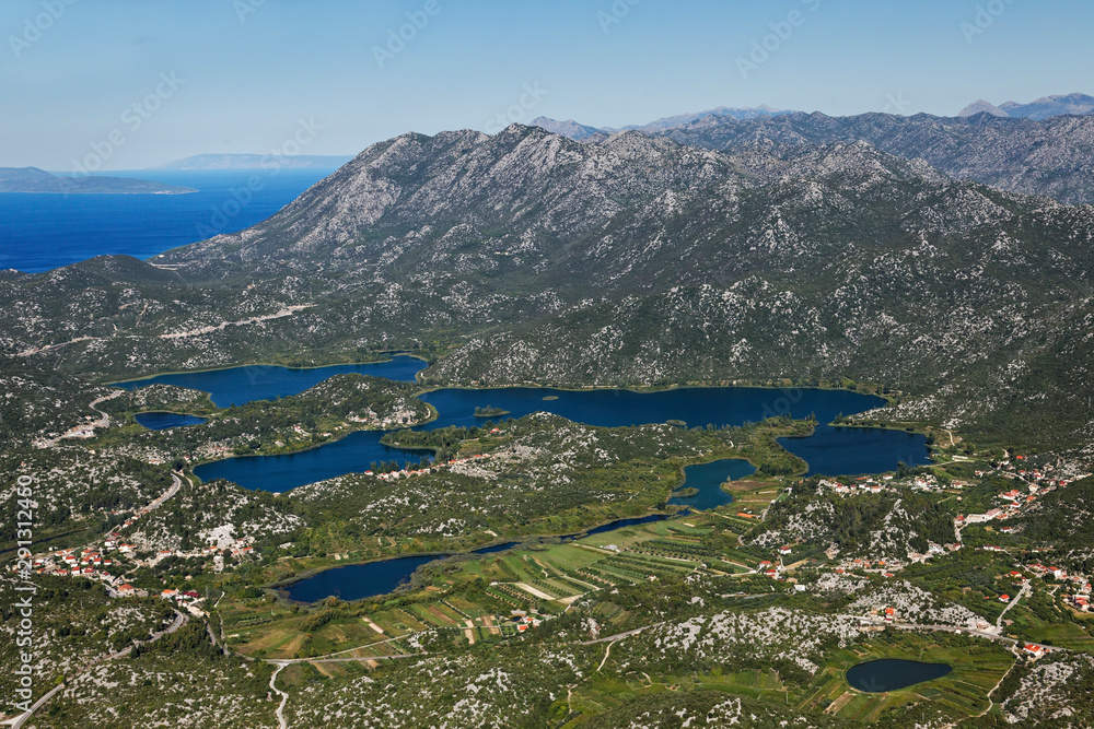 Obraz premium Aerial view of Bacinska jezera near Adriatic Sea, Croatia