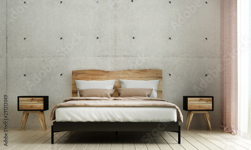 3D rendering interior design of modern minimal bedroom and concrete wall texture background 
