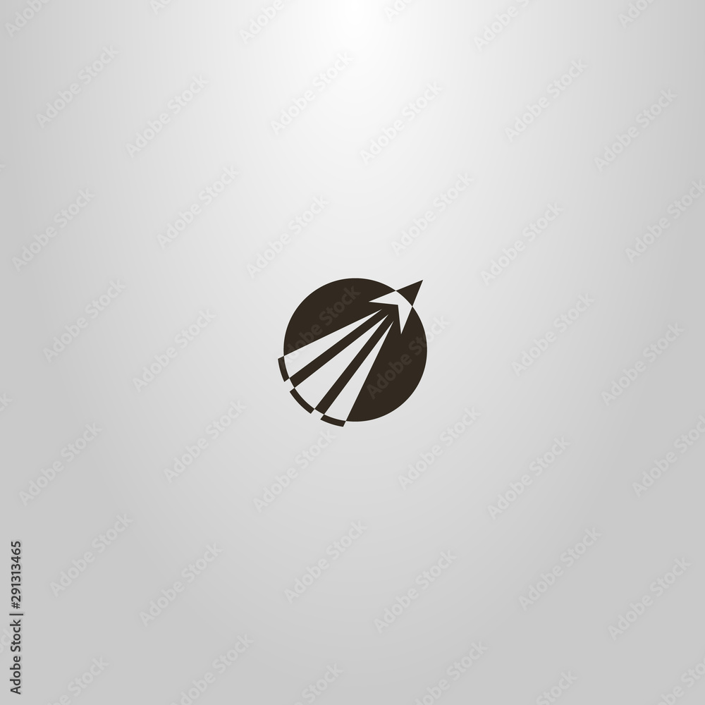 black and white simple flat art vector round negative space sign of a take-off  rocket going beyond Stock Vector | Adobe Stock