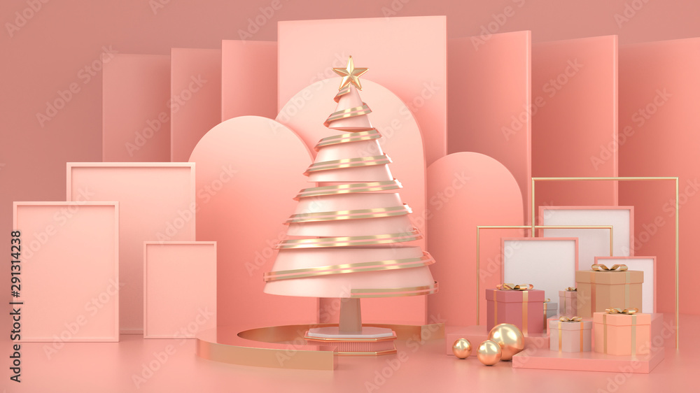 3d render image of abstract geometric shape christmas tree scene concept decoration with copy space. 3d render image of abstract geometric shape christmas tree scene concept decoration with copy space.