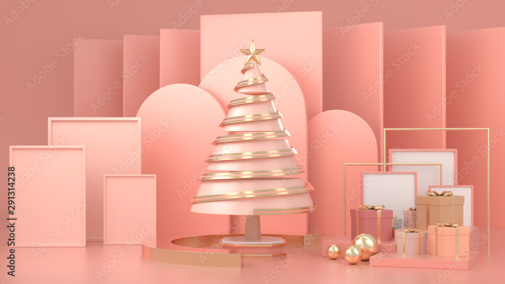 3d render image of abstract geometric shape christmas tree scene concept decoration with copy space.