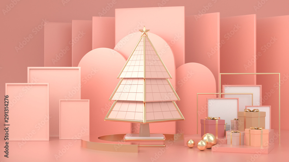 3d render image of abstract geometric shape christmas tree scene concept decoration with copy space.