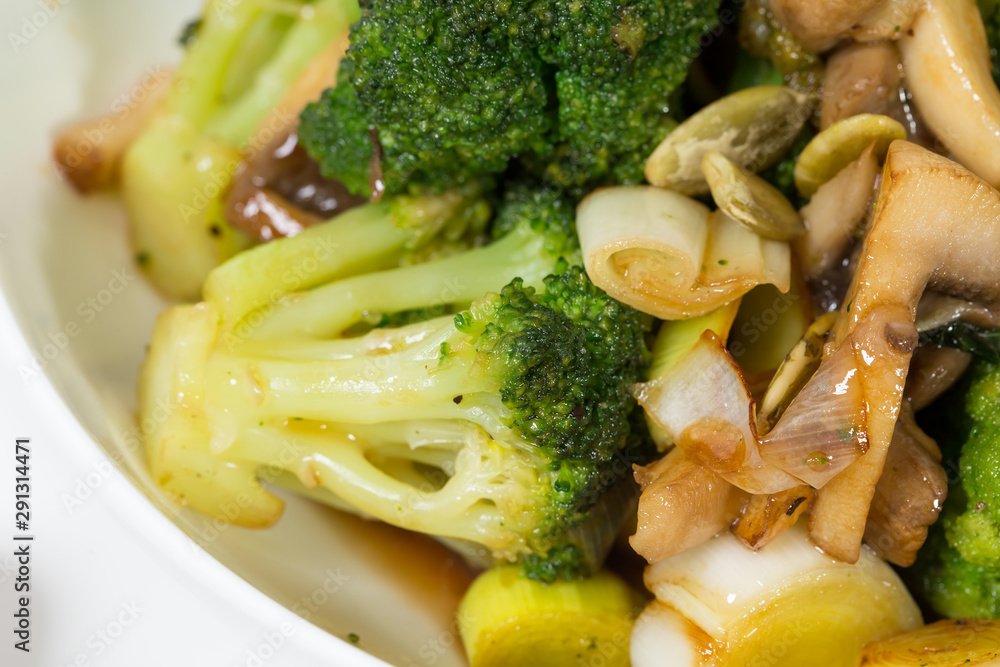 Warm mushroom salad with broccoli. Warm mushroom salad with broccoli.