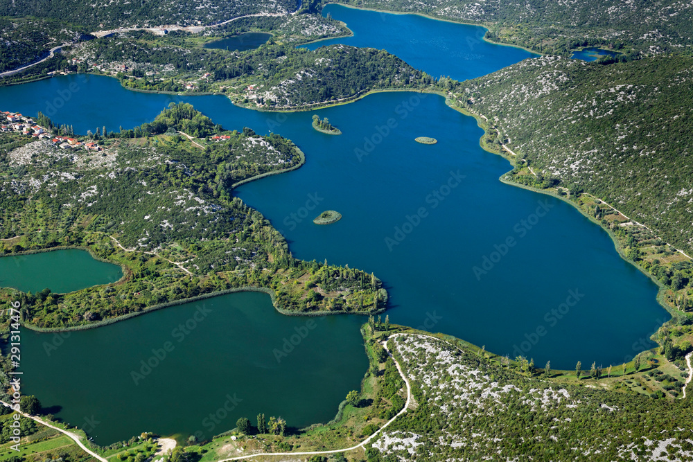 Aerial view of Bacinska jezera near Adriatic Sea, Croatia