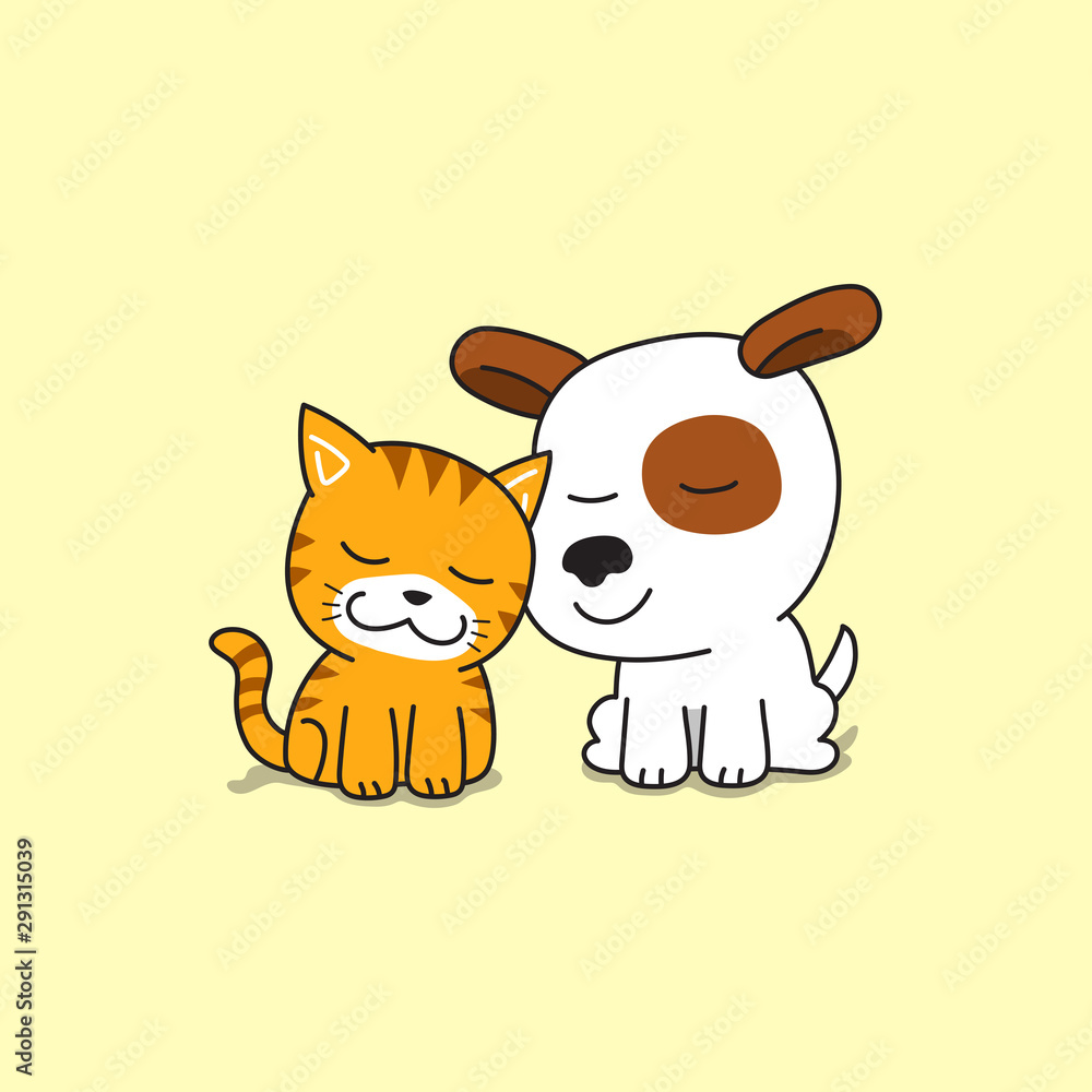 Vector cartoon character cute cat and dog for design. Vector cartoon character cute cat and dog for design.