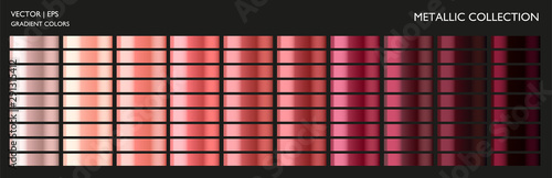 Metal gradient. Metallic c red, pink, rose gradient set. Holographic background template for screen, mobile, banner, label, tag. Vivid color gradient palette.