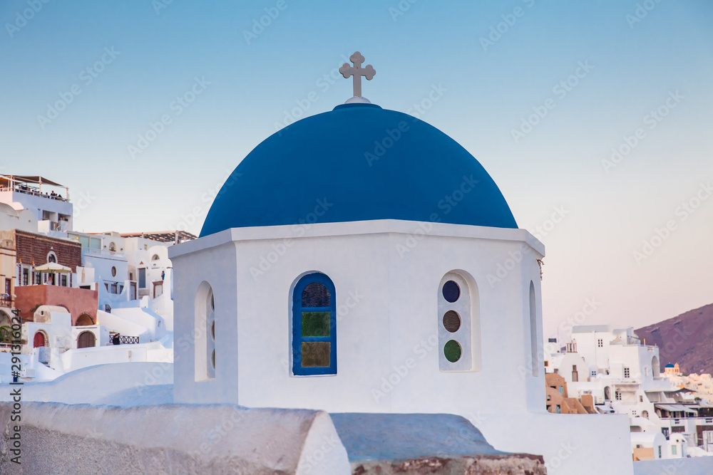 Traditional dome of the churches at Oia City in Santorini Island