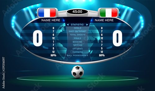soccer football stadium spotlight and scoreboard