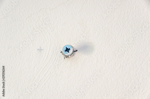 Metal screw in a plastic dowel inserted into a hole in the wall. Ready to hang a picture, lamp or other object on the wall.
