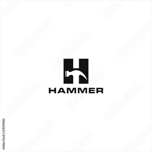 hammer logo letter H In black color and negative space design