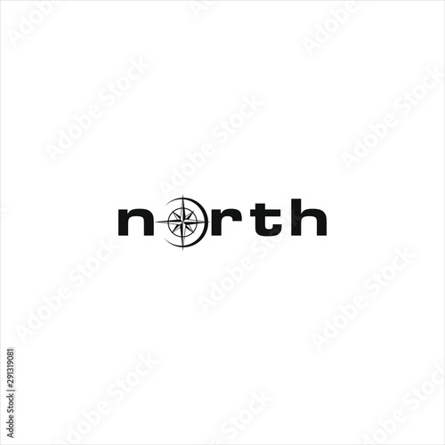 modern corporate illustration north text with compass vector in black color. logotype template. print art design inspiration