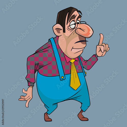 cartoon comical man strictly threatens with a finger
