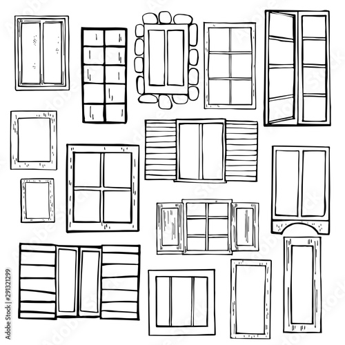Hand drawn windows.  Vector sketch  illustration.