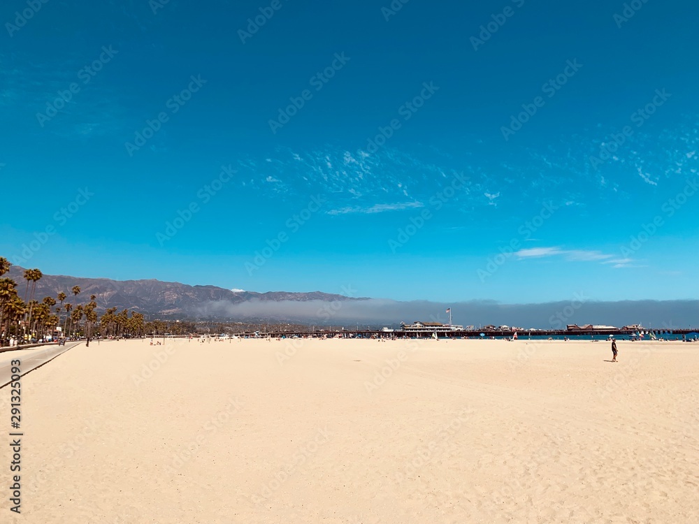 sandy beach along the pacific.  Harbor – Port Marina del Rey, Santa Barbara, California.