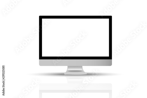 Desktop PC, Modern computer monitor display with blank screen isolated on white background.