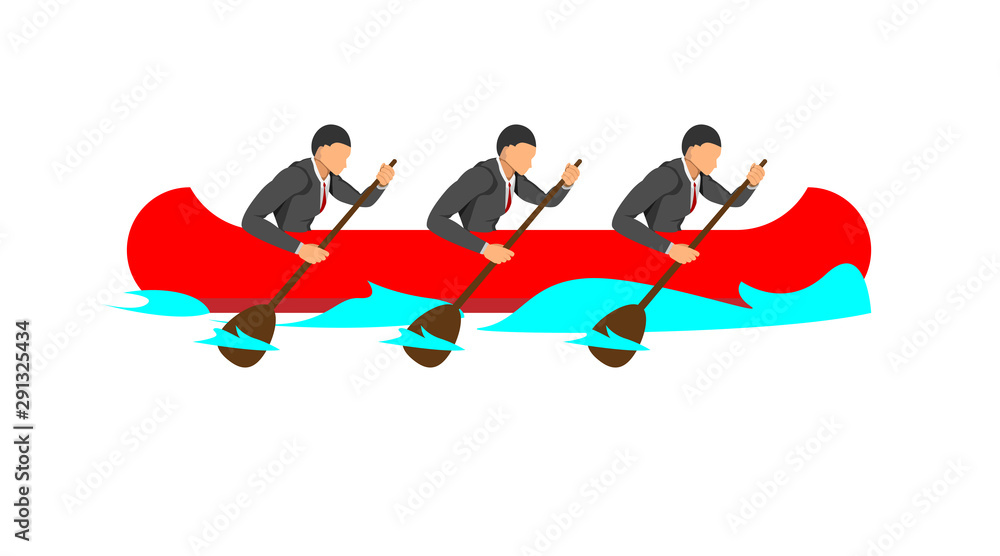 illustration of teamwork cohesiveness of rowing boat racing. set of
